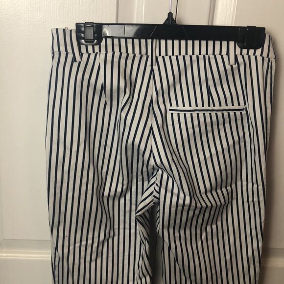 H&M Womens Pinstriped Mid Rise Straight Leg Trouser Pants Navy Blue White Size 8 - Picture 4 of 6